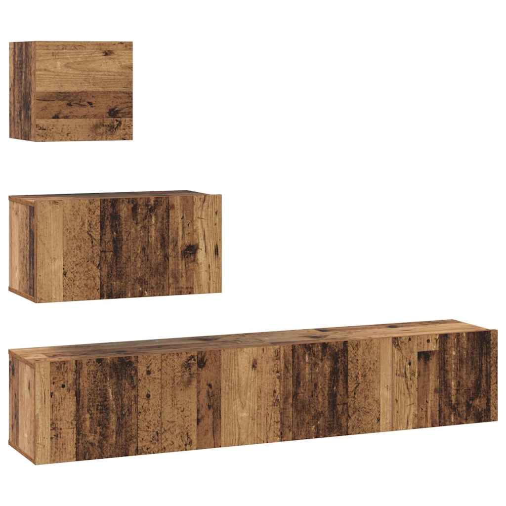 Tv-meubelset Wandgemonteerd 4 pcs Oud Hout Bewerkt hout is nu te koop bij PeponiXL, paradijselijk wonen!