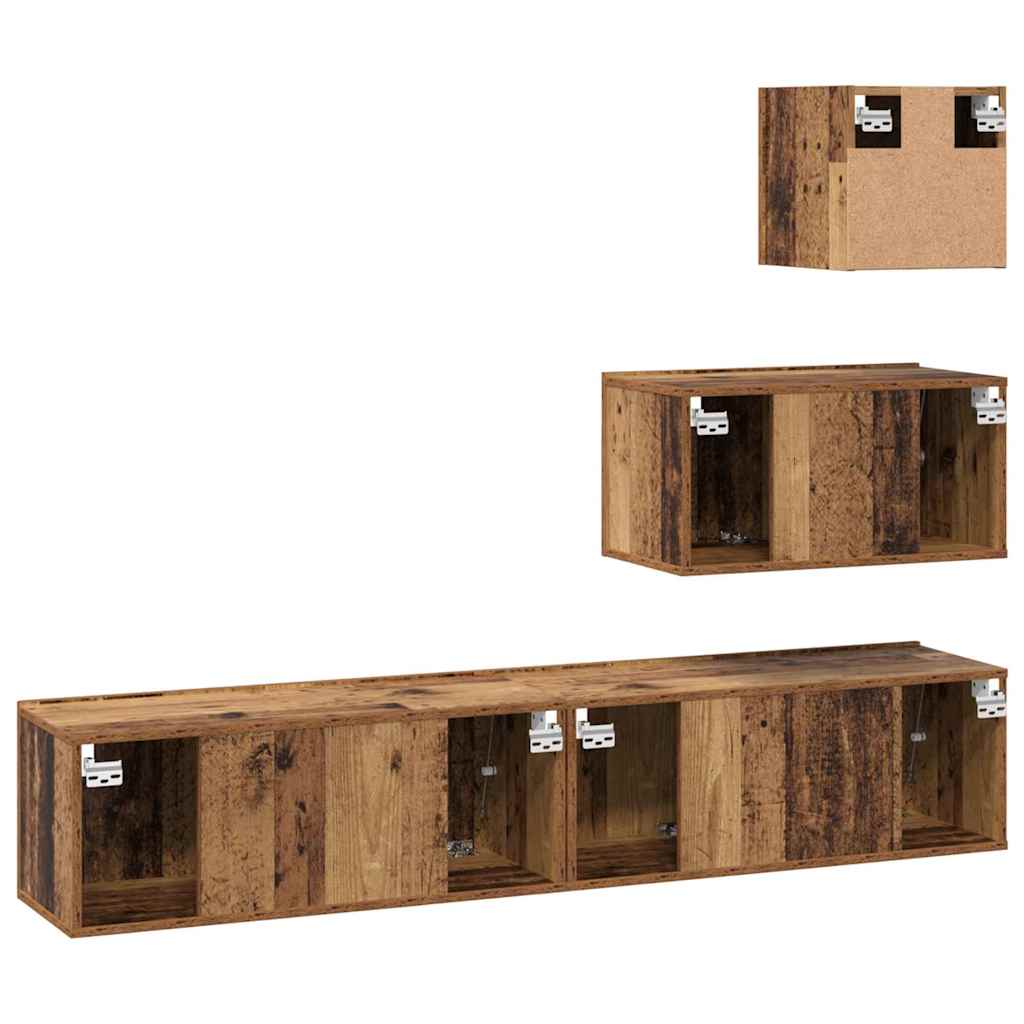 Tv-meubelset Wandgemonteerd 4 pcs Oud Hout Bewerkt hout is nu te koop bij PeponiXL, paradijselijk wonen!