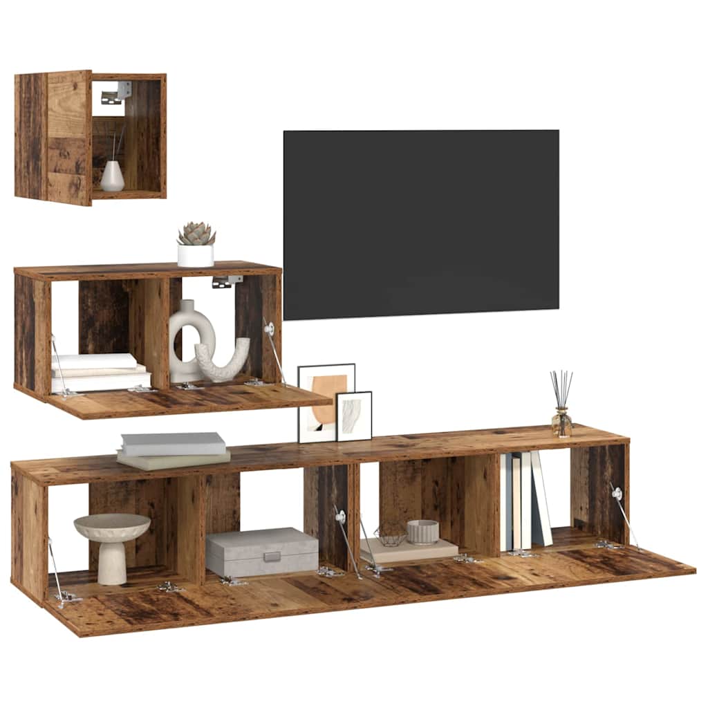 Tv-meubelset Wandgemonteerd 4 pcs Oud Hout Bewerkt hout is nu te koop bij PeponiXL, paradijselijk wonen!