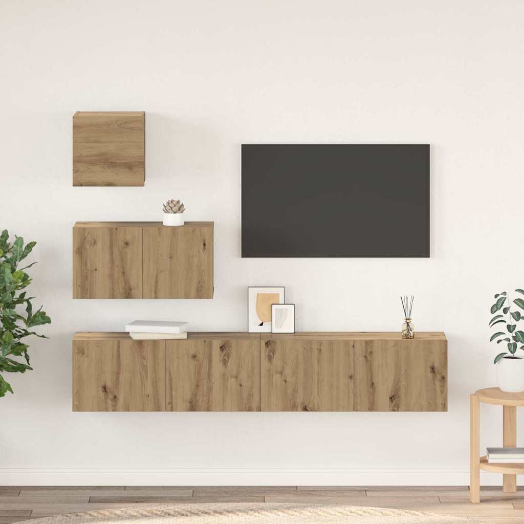 Tv-meubelset Wandgemonteerd 4 pcs Artisan Eiken Bewerkt hout is nu te koop bij PeponiXL, paradijselijk wonen!