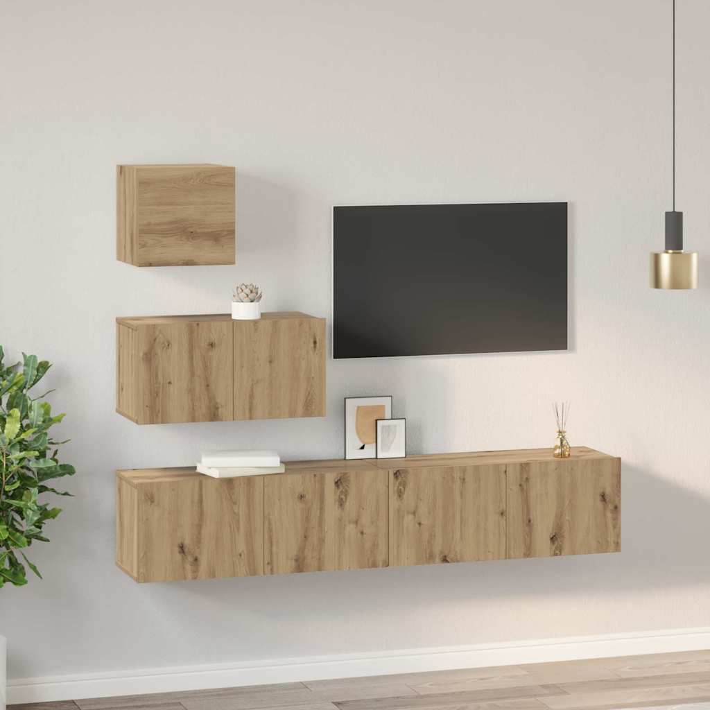 Tv-meubelset Wandgemonteerd 4 pcs Artisan Eiken Bewerkt hout is nu te koop bij PeponiXL, paradijselijk wonen!