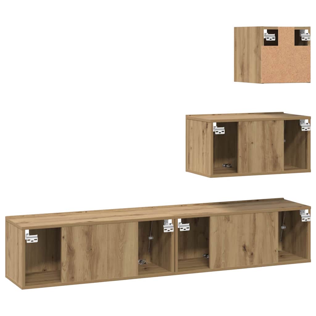 Tv-meubelset Wandgemonteerd 4 pcs Artisan Eiken Bewerkt hout is nu te koop bij PeponiXL, paradijselijk wonen!