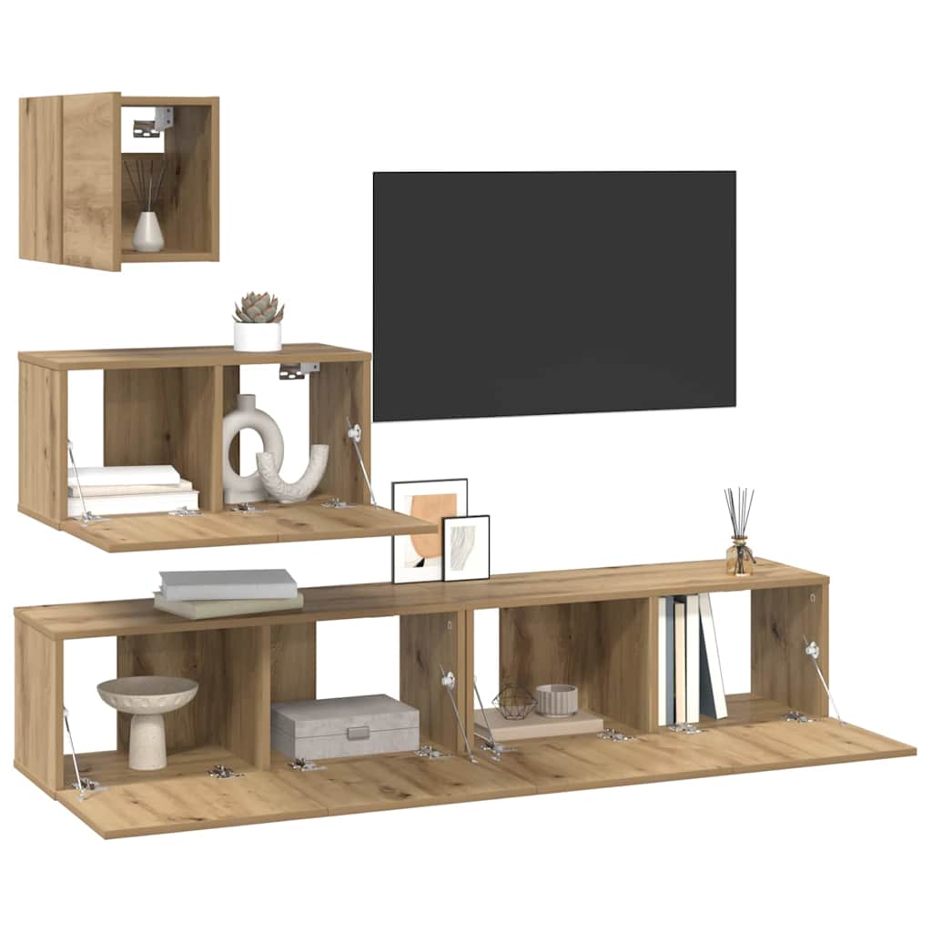 Tv-meubelset Wandgemonteerd 4 pcs Artisan Eiken Bewerkt hout is nu te koop bij PeponiXL, paradijselijk wonen!