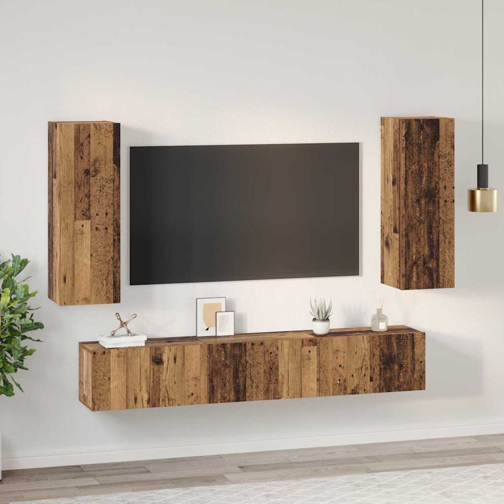 Tv-meubelset Wandgemonteerd 5 pcs Oud Hout Bewerkt hout is nu te koop bij PeponiXL, paradijselijk wonen!