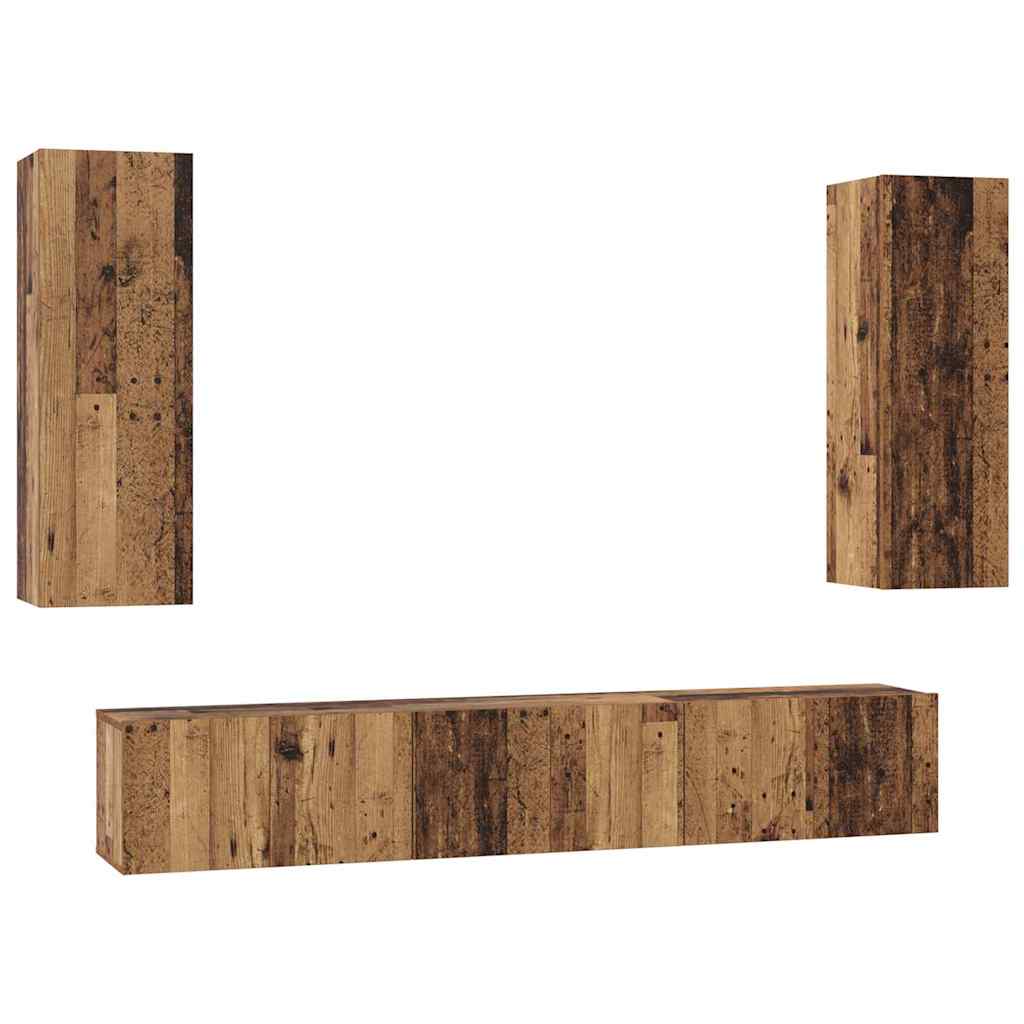 Tv-meubelset Wandgemonteerd 5 pcs Oud Hout Bewerkt hout is nu te koop bij PeponiXL, paradijselijk wonen!
