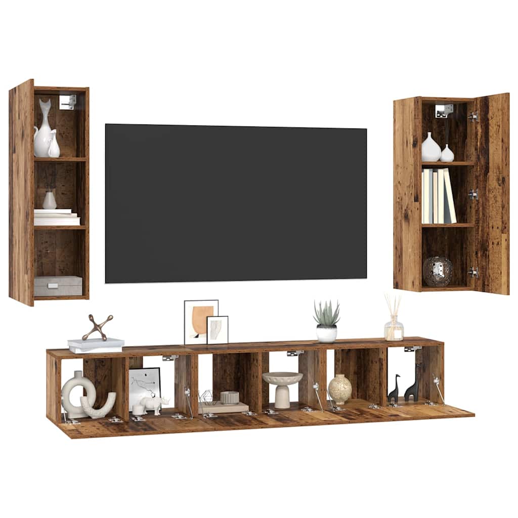 Tv-meubelset Wandgemonteerd 5 pcs Oud Hout Bewerkt hout is nu te koop bij PeponiXL, paradijselijk wonen!
