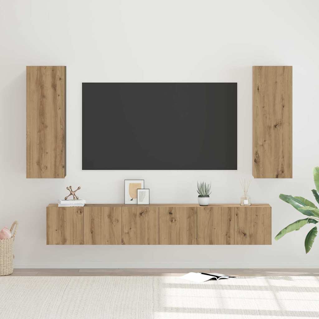Tv-meubelset 5 pcs Artisan Eiken Bewerkt hout is nu te koop bij PeponiXL, paradijselijk wonen!