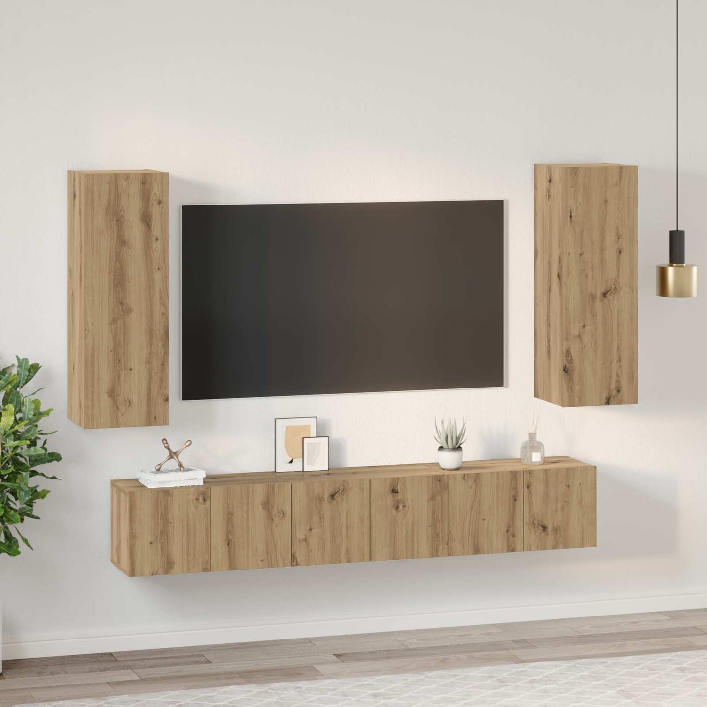 Tv-meubelset 5 pcs Artisan Eiken Bewerkt hout is nu te koop bij PeponiXL, paradijselijk wonen!
