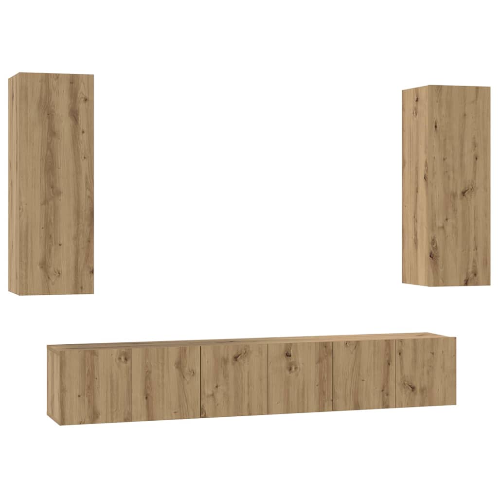 Tv-meubelset 5 pcs Artisan Eiken Bewerkt hout is nu te koop bij PeponiXL, paradijselijk wonen!