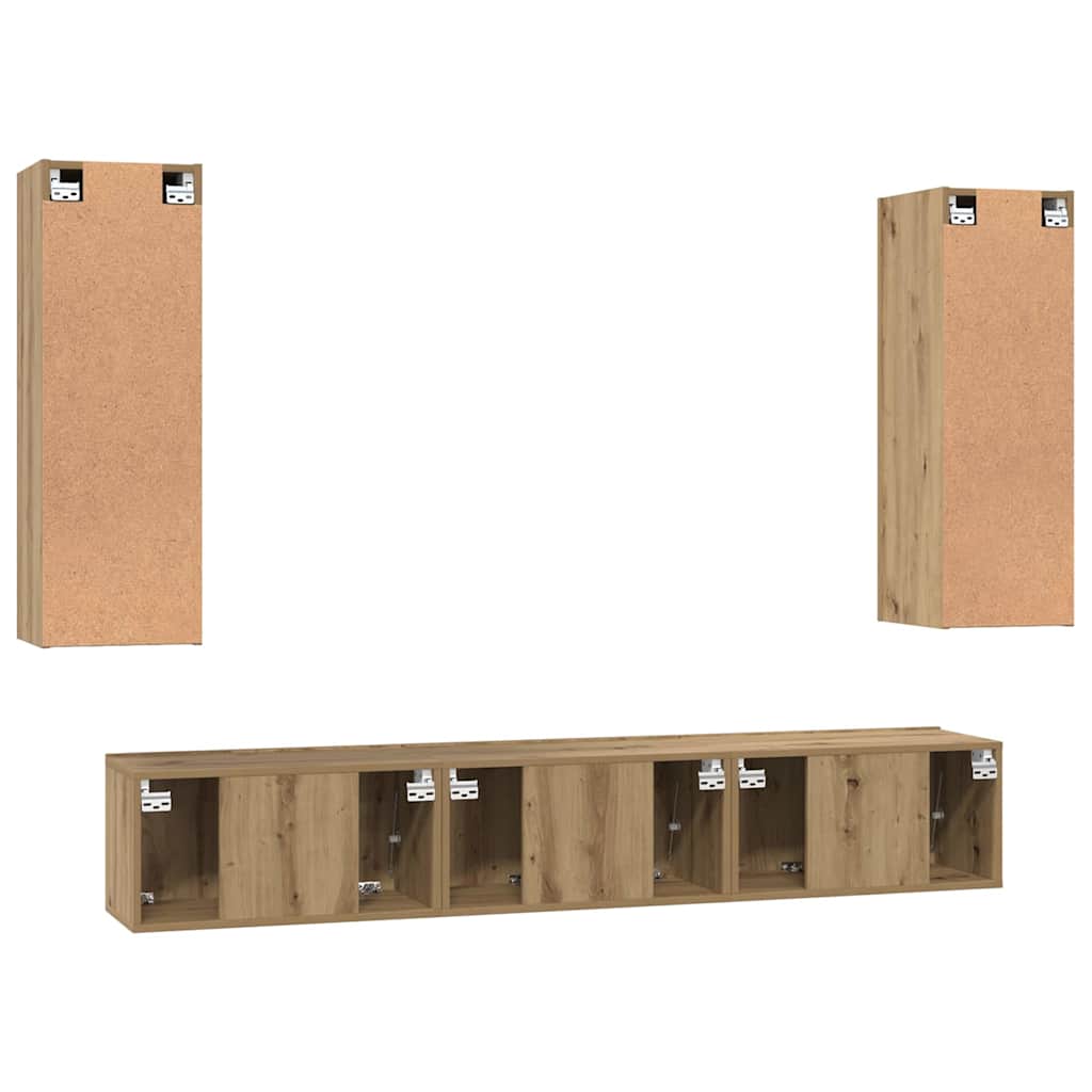 Tv-meubelset 5 pcs Artisan Eiken Bewerkt hout is nu te koop bij PeponiXL, paradijselijk wonen!