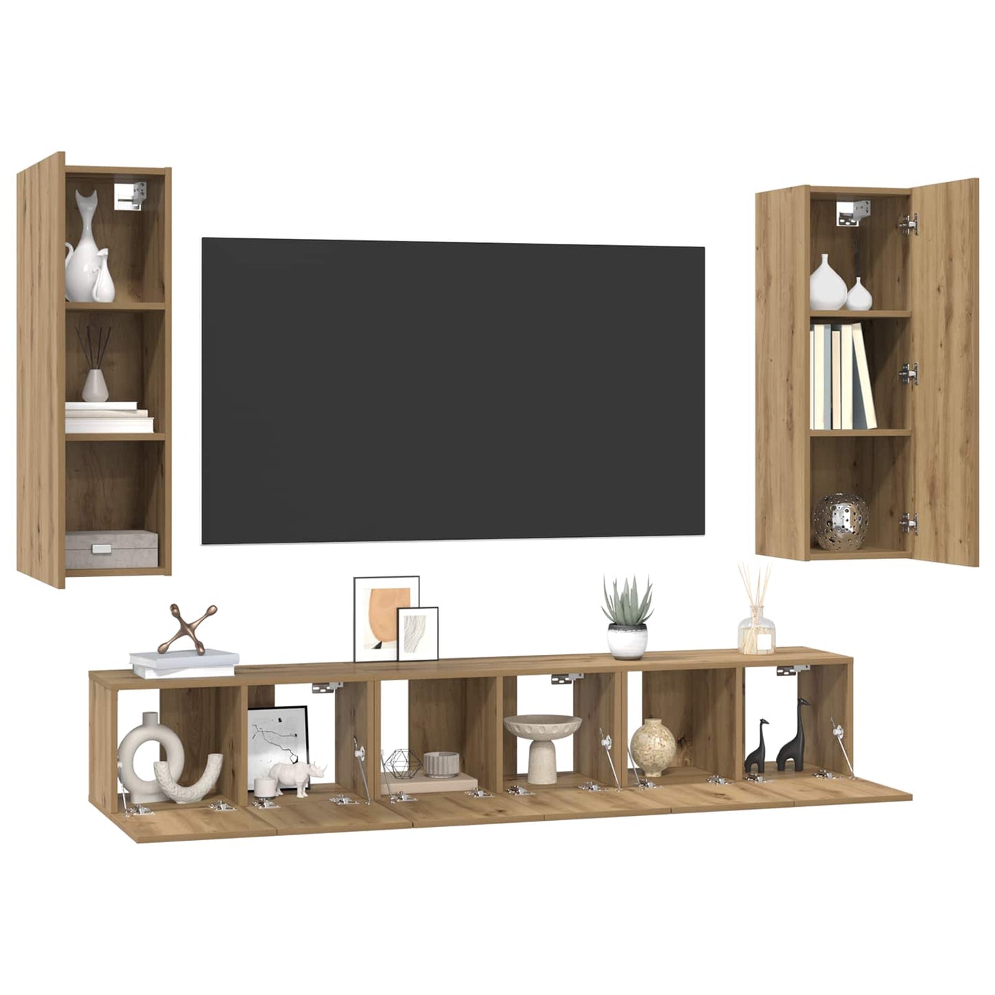 Tv-meubelset 5 pcs Artisan Eiken Bewerkt hout is nu te koop bij PeponiXL, paradijselijk wonen!