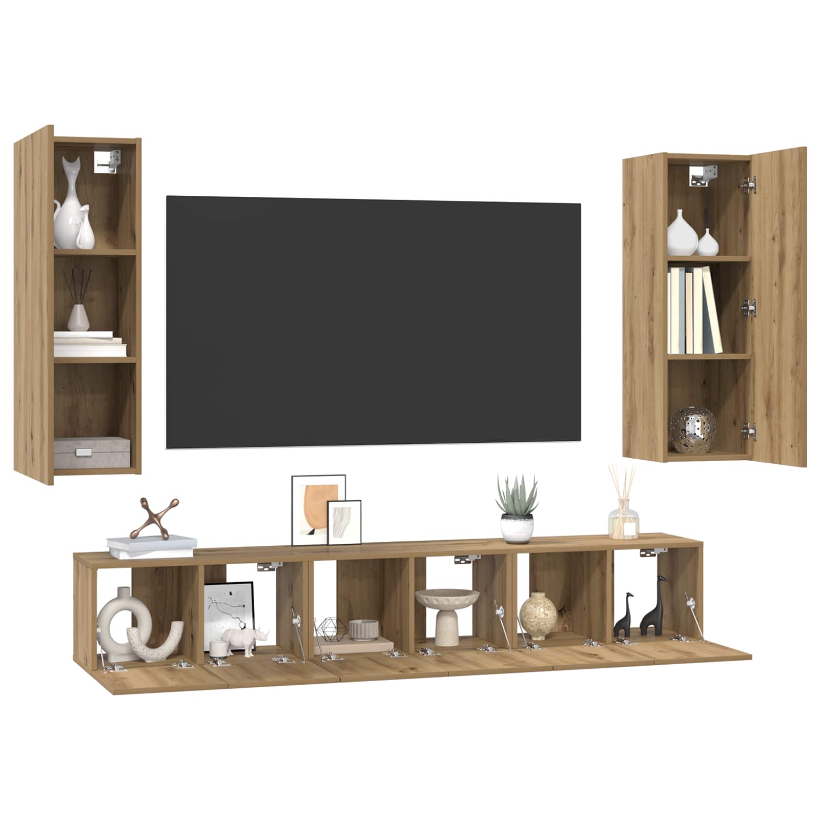 Tv-meubelset 5 pcs Artisan Eiken Bewerkt hout is nu te koop bij PeponiXL, paradijselijk wonen!