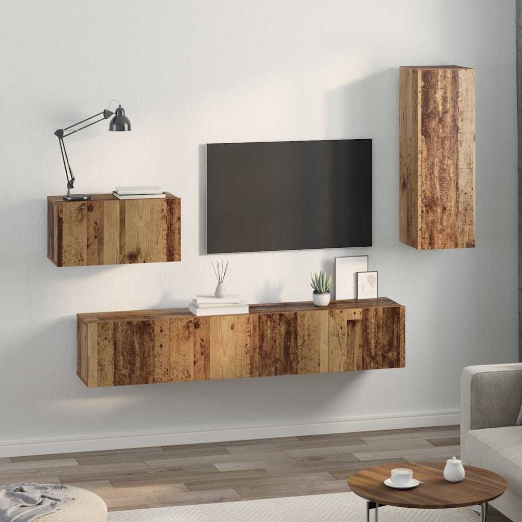 Wand TV Kast Wandgemonteerd 4 pcs Oud Hout Bewerkt hout is nu te koop bij PeponiXL, paradijselijk wonen!