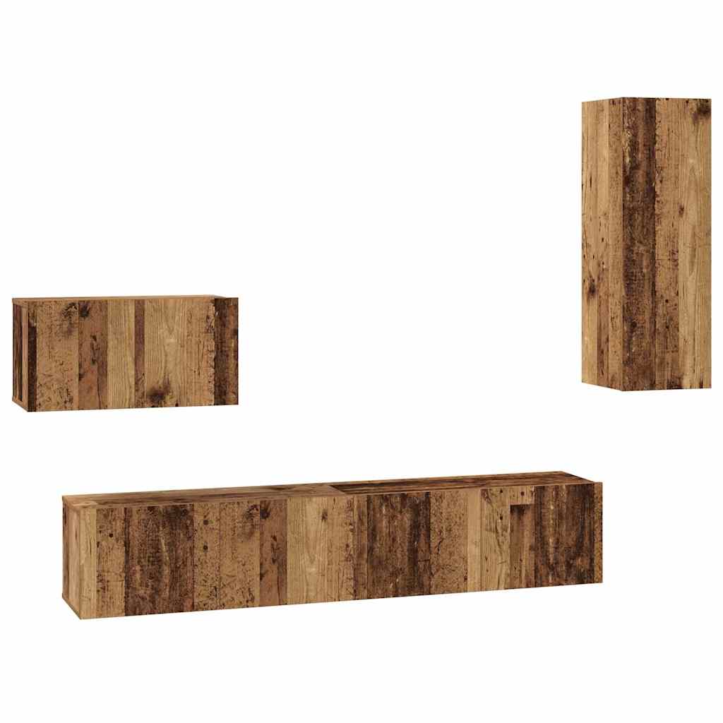 Wand TV Kast Wandgemonteerd 4 pcs Oud Hout Bewerkt hout is nu te koop bij PeponiXL, paradijselijk wonen!