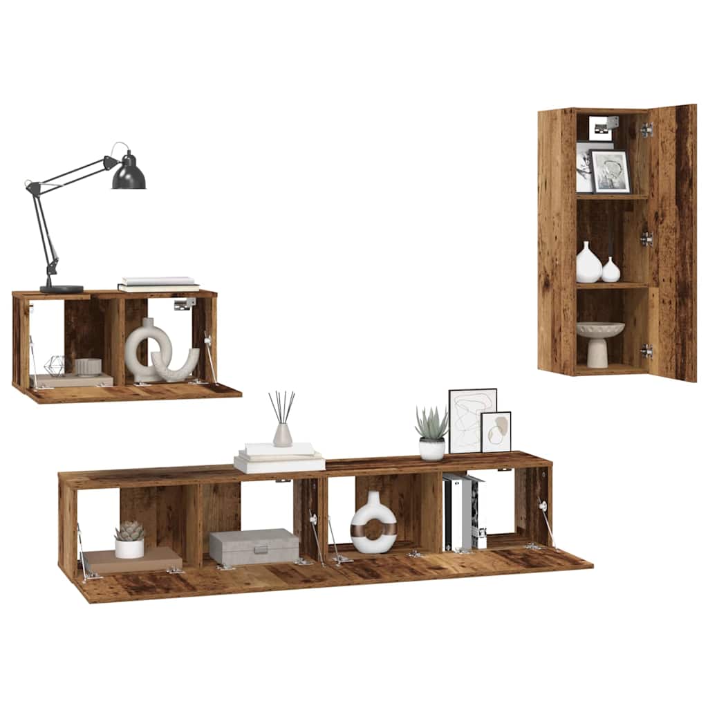 Wand TV Kast Wandgemonteerd 4 pcs Oud Hout Bewerkt hout is nu te koop bij PeponiXL, paradijselijk wonen!