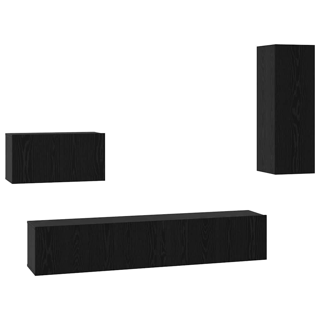 Wand TV Kast Wandgemonteerd 4 pcs Zwart Eiken Bewerkt hout is nu te koop bij PeponiXL, paradijselijk wonen!