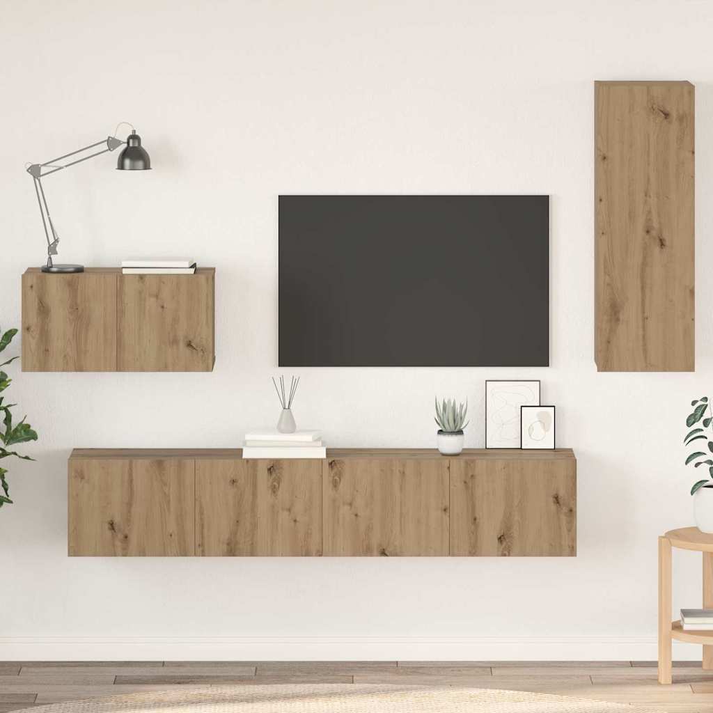 Wand TV Kast Wandgemonteerd 4 pcs Artisan Eiken Bewerkt hout is nu te koop bij PeponiXL, paradijselijk wonen!