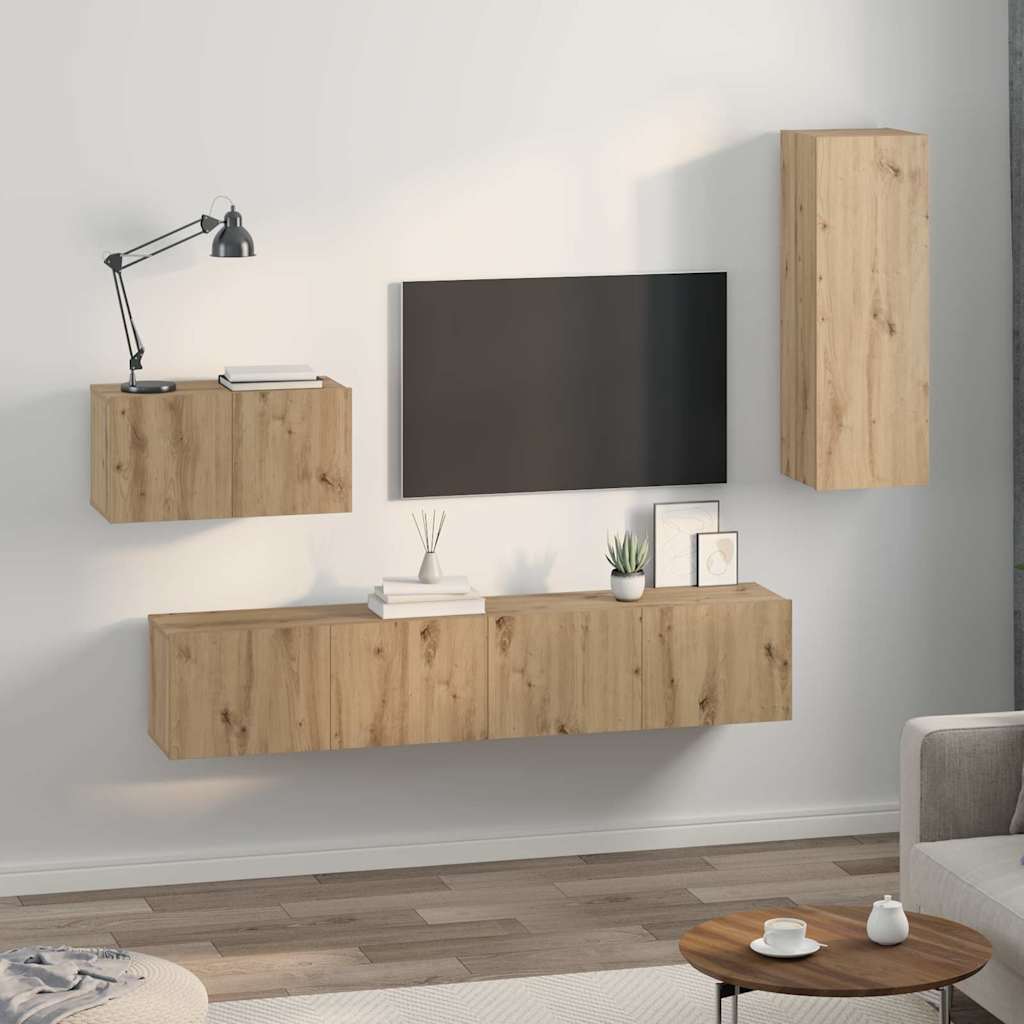 Wand TV Kast Wandgemonteerd 4 pcs Artisan Eiken Bewerkt hout is nu te koop bij PeponiXL, paradijselijk wonen!