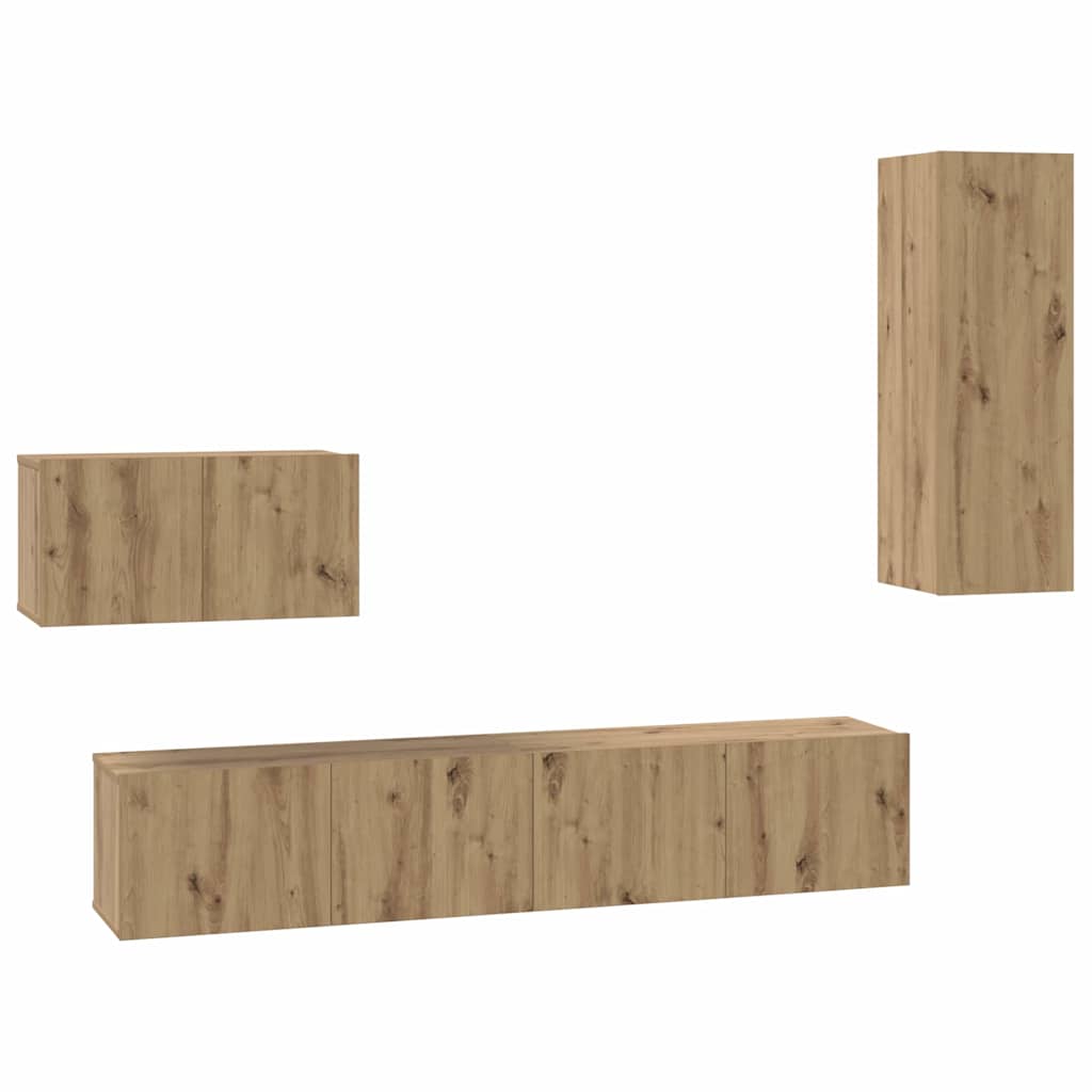 Wand TV Kast Wandgemonteerd 4 pcs Artisan Eiken Bewerkt hout is nu te koop bij PeponiXL, paradijselijk wonen!