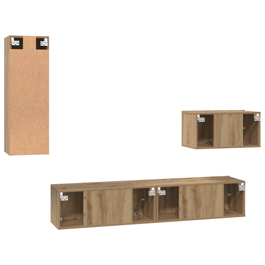Wand TV Kast Wandgemonteerd 4 pcs Artisan Eiken Bewerkt hout is nu te koop bij PeponiXL, paradijselijk wonen!