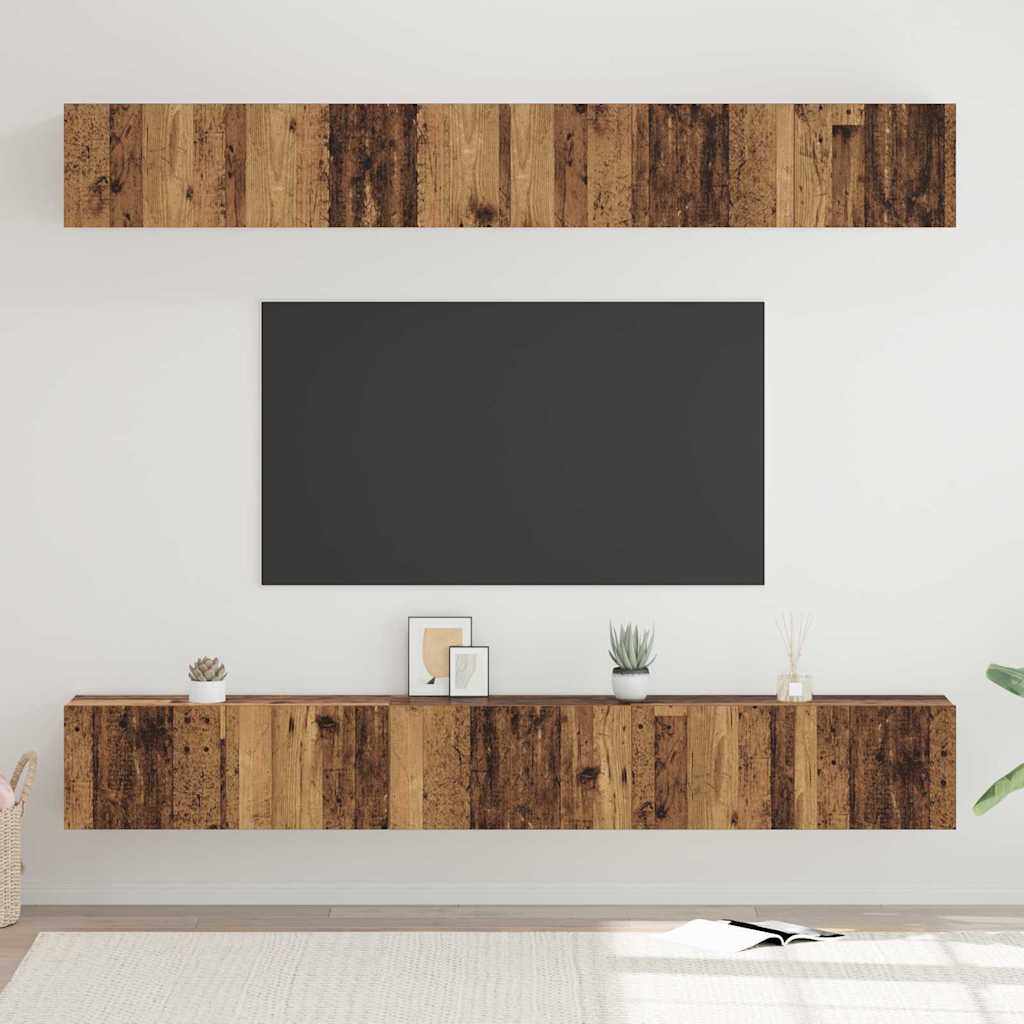 Tv-meubelset Wandgemonteerd 6 pcs Oudhout Bewerkt hout is nu te koop bij PeponiXL, paradijselijk wonen!