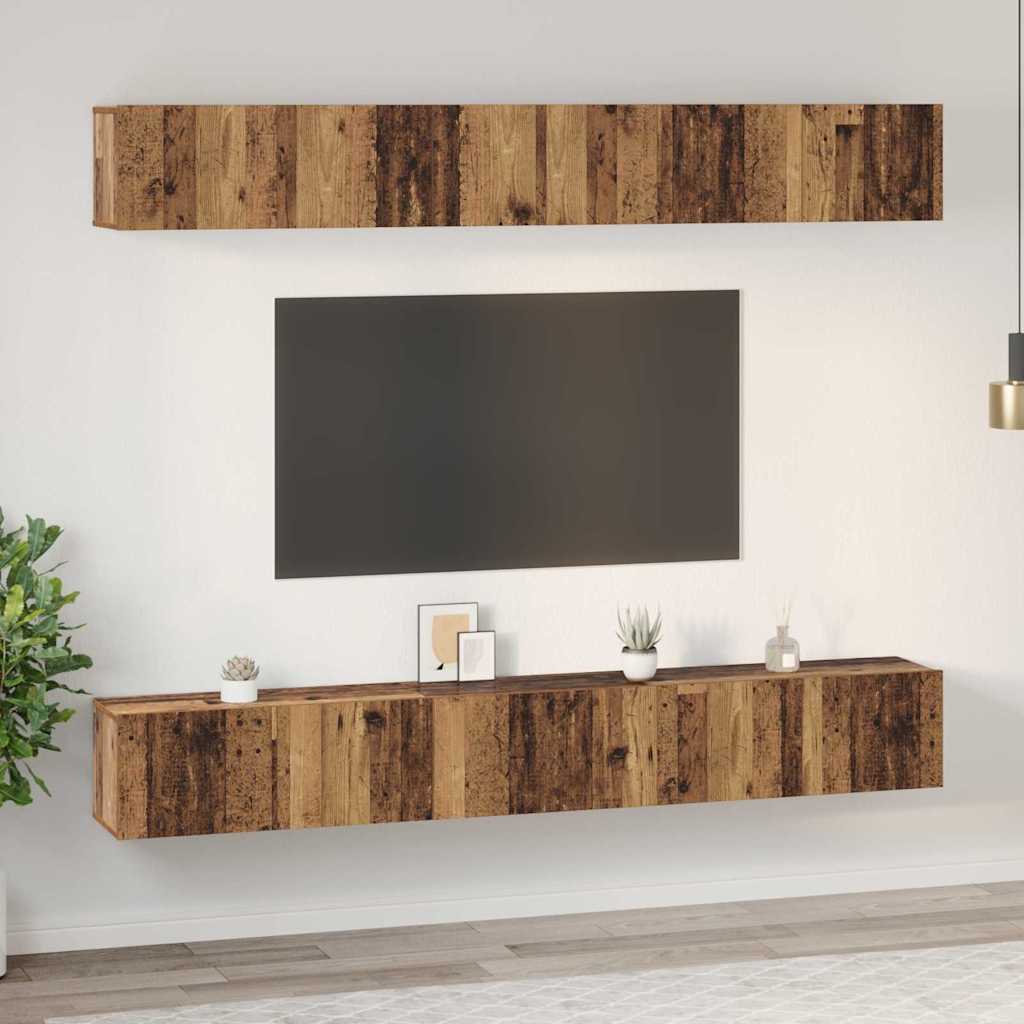 Tv-meubelset Wandgemonteerd 6 pcs Oudhout Bewerkt hout is nu te koop bij PeponiXL, paradijselijk wonen!