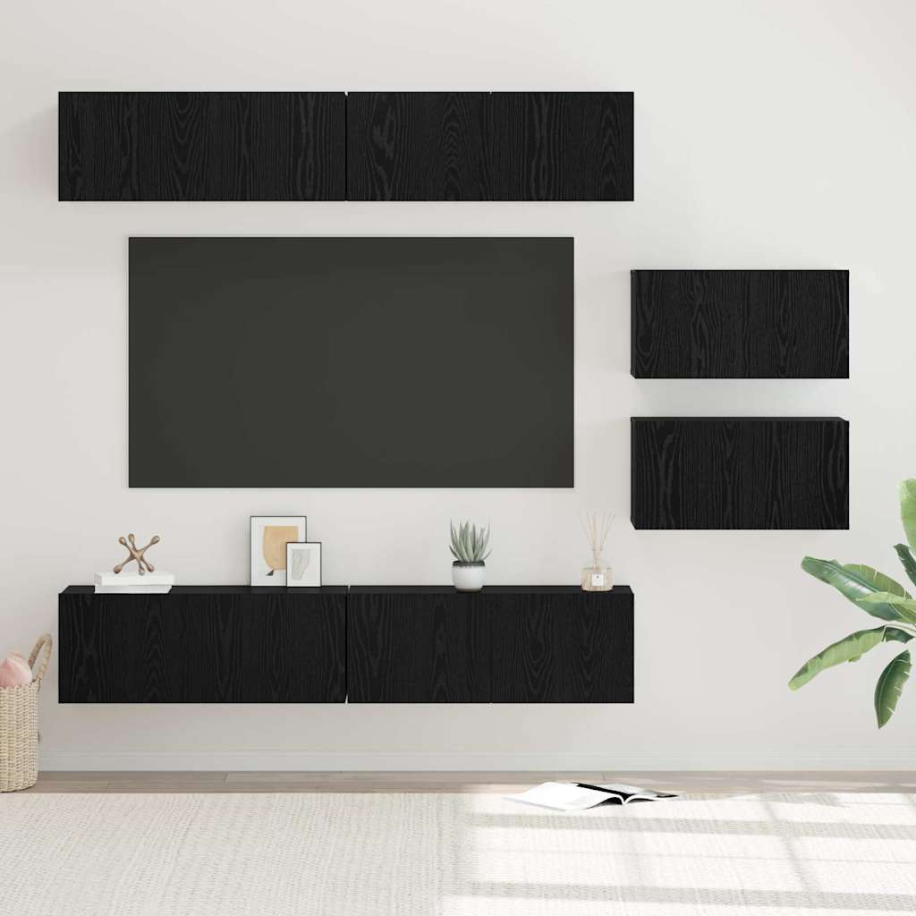 Tv-meubelset Wandgemonteerd 6 pcs Zwart Eiken Bewerkt hout is nu te koop bij PeponiXL, paradijselijk wonen!