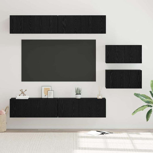 Tv-meubelset Wandgemonteerd 6 pcs Zwart Eiken Bewerkt hout is nu te koop bij PeponiXL, paradijselijk wonen!