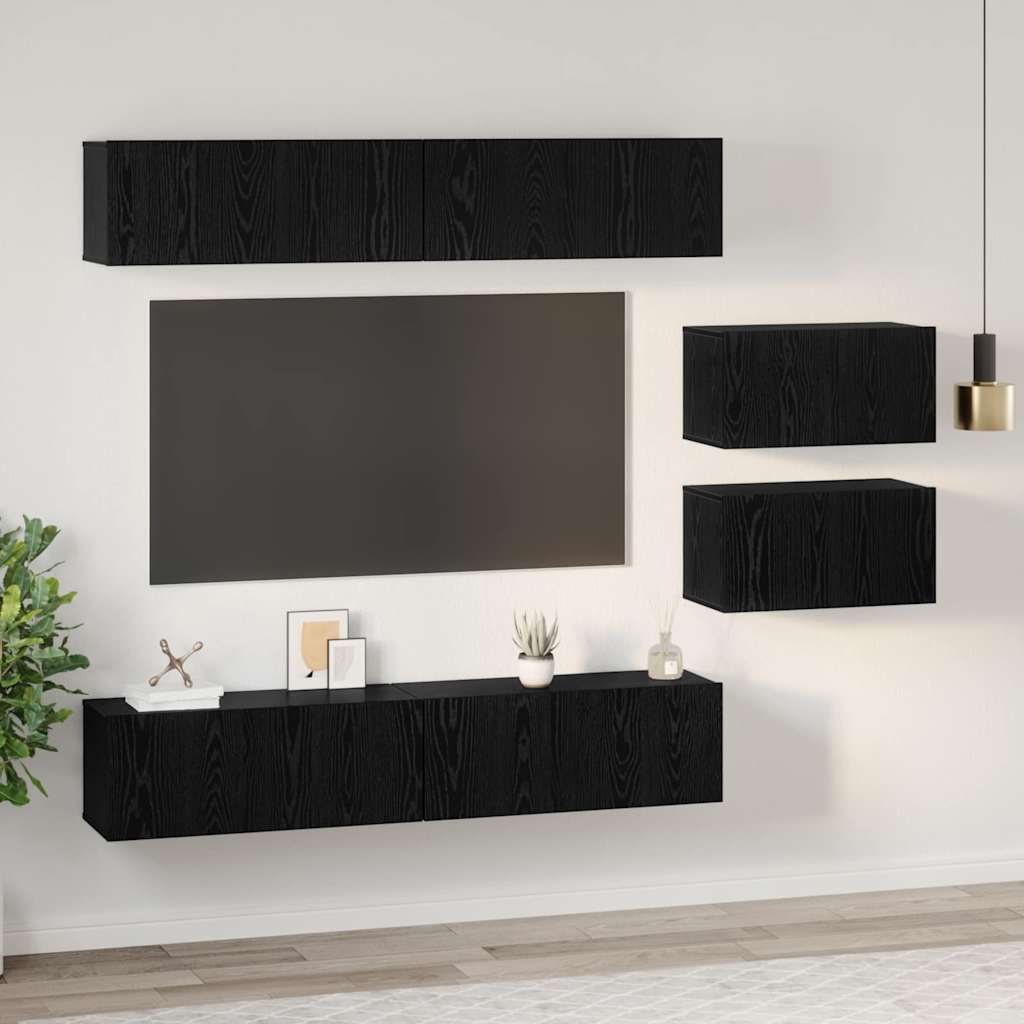 Tv-meubelset Wandgemonteerd 6 pcs Zwart Eiken Bewerkt hout is nu te koop bij PeponiXL, paradijselijk wonen!
