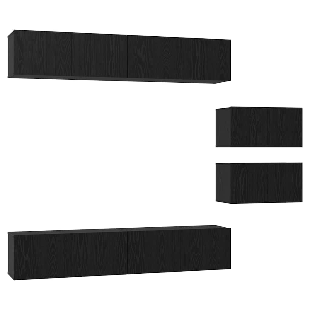 Tv-meubelset Wandgemonteerd 6 pcs Zwart Eiken Bewerkt hout is nu te koop bij PeponiXL, paradijselijk wonen!