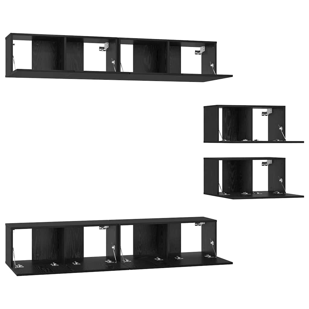 Tv-meubelset Wandgemonteerd 6 pcs Zwart Eiken Bewerkt hout is nu te koop bij PeponiXL, paradijselijk wonen!