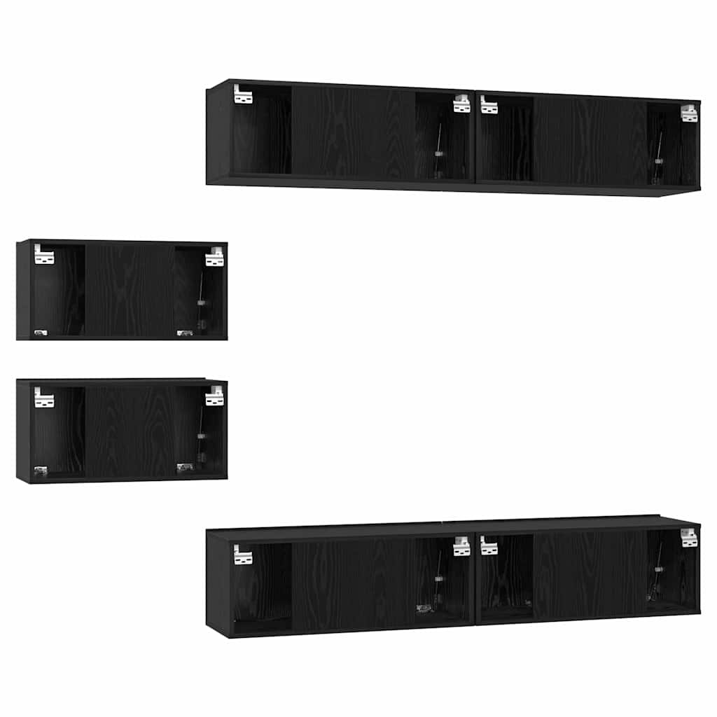 Tv-meubelset Wandgemonteerd 6 pcs Zwart Eiken Bewerkt hout is nu te koop bij PeponiXL, paradijselijk wonen!