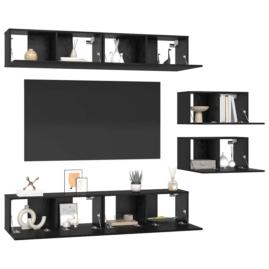 Tv-meubelset Wandgemonteerd 6 pcs Zwart Eiken Bewerkt hout is nu te koop bij PeponiXL, paradijselijk wonen!