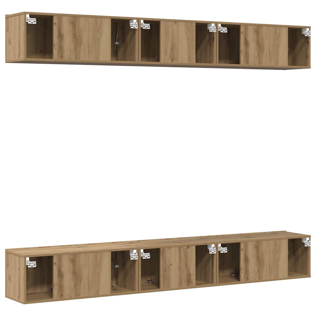 Tv-meubelset Wandgemonteerd 6 pcs Artisan Eiken Bewerkt hout is nu te koop bij PeponiXL, paradijselijk wonen!