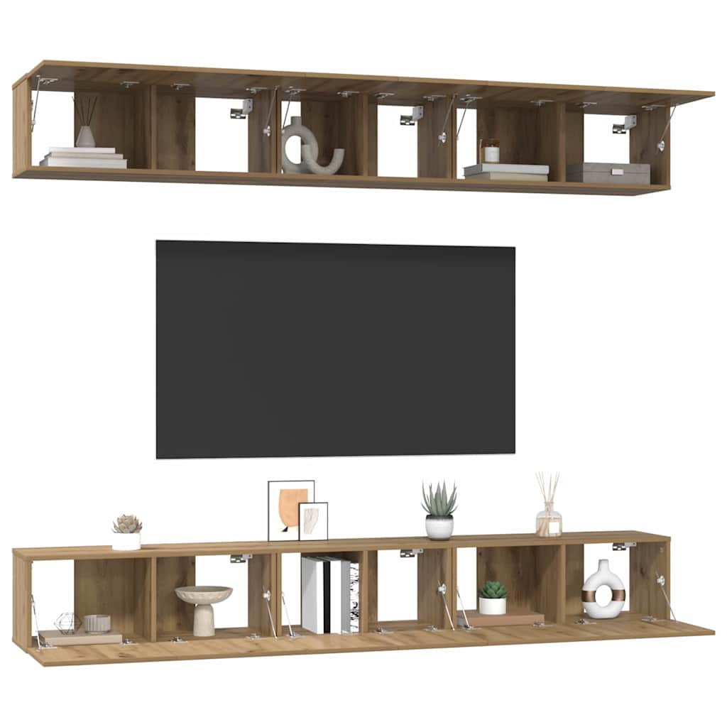 Tv-meubelset Wandgemonteerd 6 pcs Artisan Eiken Bewerkt hout is nu te koop bij PeponiXL, paradijselijk wonen!