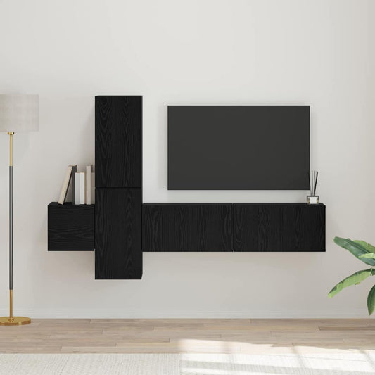 Tv-meubelset Wandgemonteerd 5 pcs Zwart Eiken Bewerkt hout is nu te koop bij PeponiXL, paradijselijk wonen!