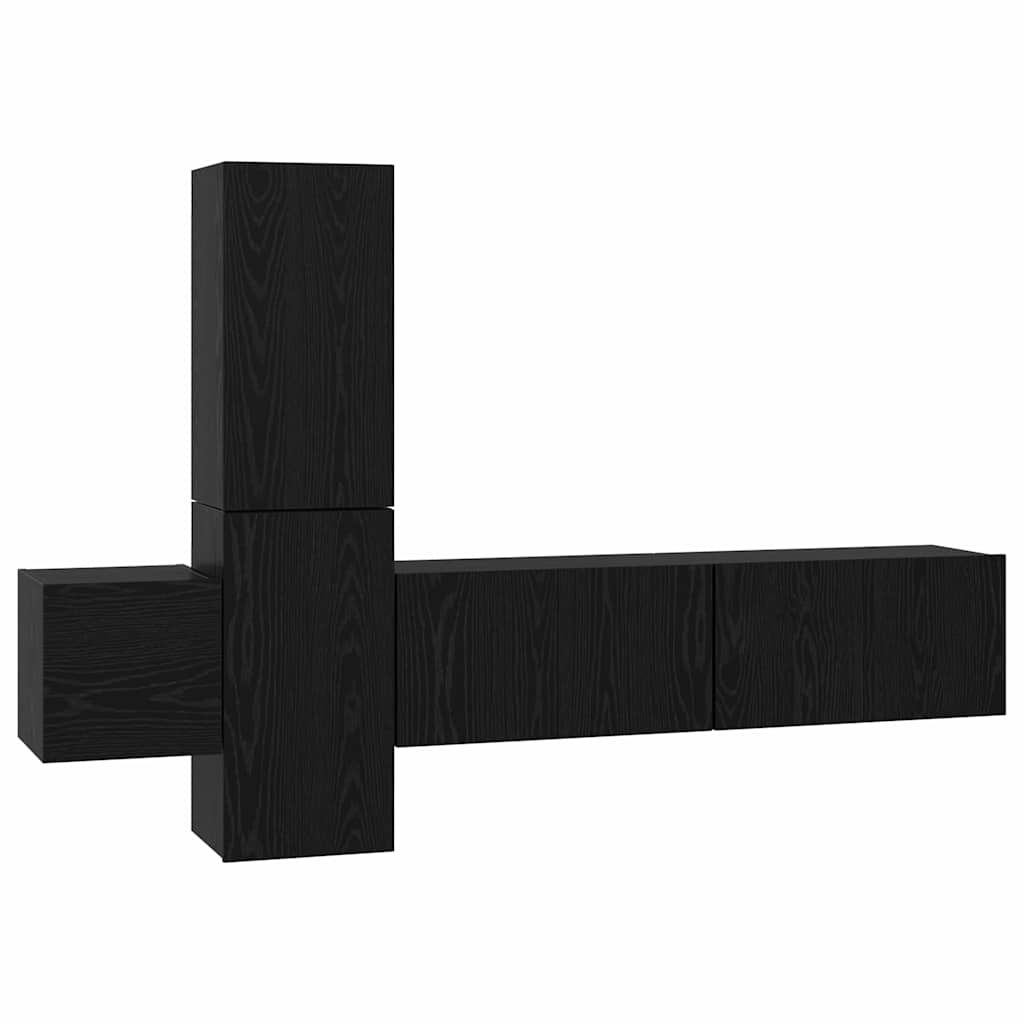 Tv-meubelset Wandgemonteerd 5 pcs Zwart Eiken Bewerkt hout is nu te koop bij PeponiXL, paradijselijk wonen!