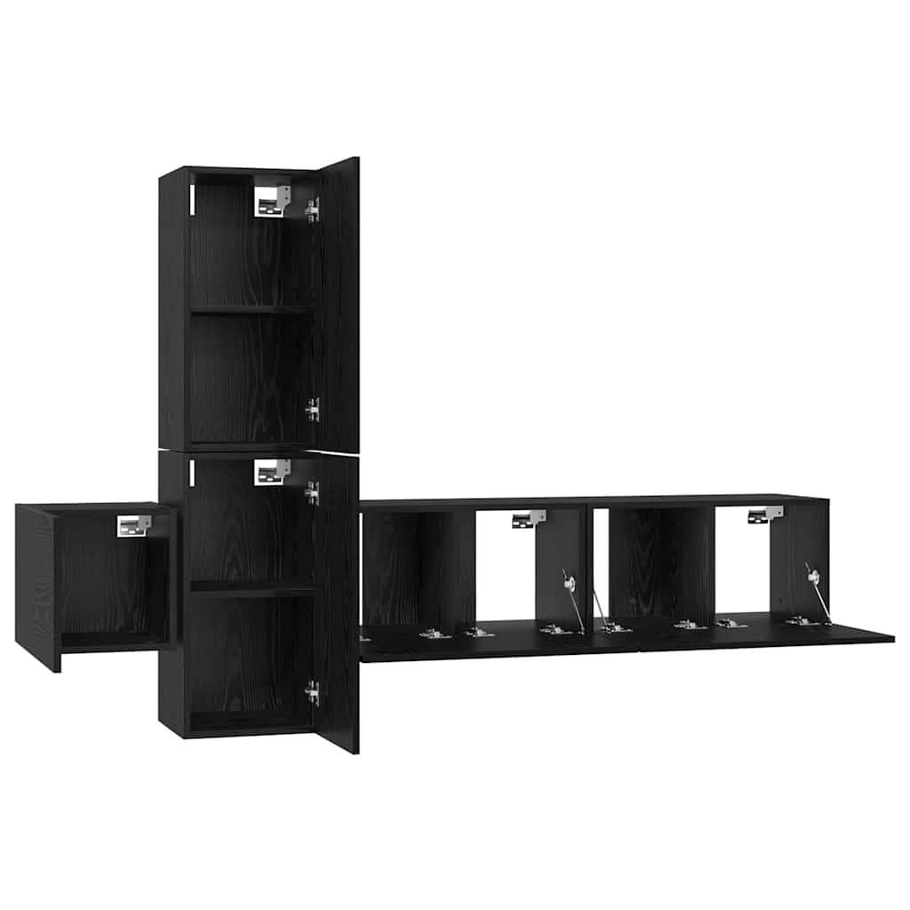 Tv-meubelset Wandgemonteerd 5 pcs Zwart Eiken Bewerkt hout is nu te koop bij PeponiXL, paradijselijk wonen!