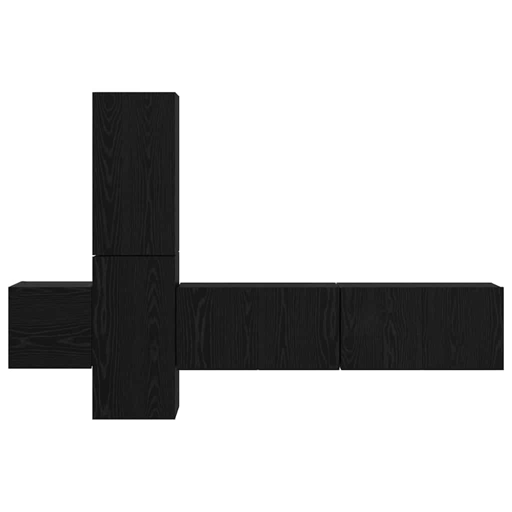Tv-meubelset Wandgemonteerd 5 pcs Zwart Eiken Bewerkt hout is nu te koop bij PeponiXL, paradijselijk wonen!