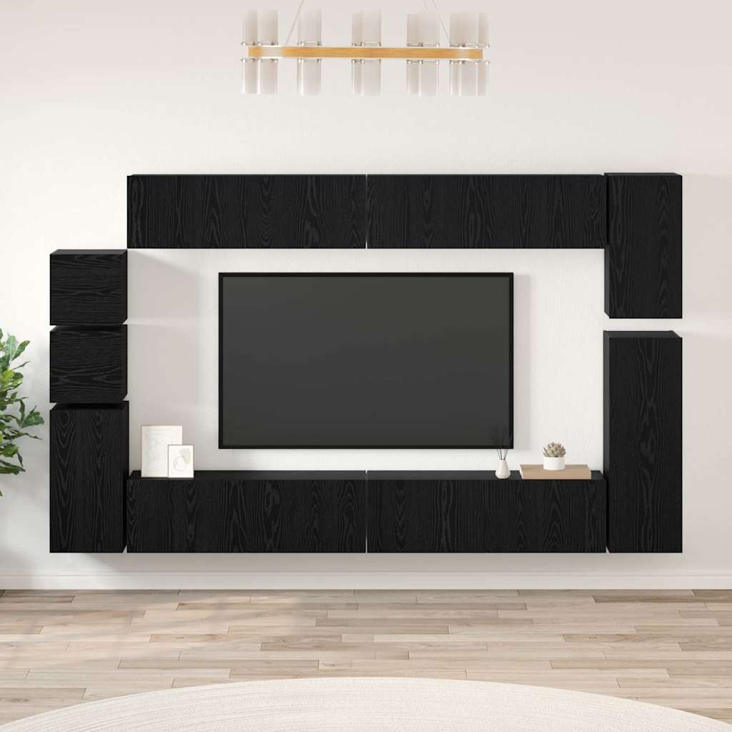 Tv-meubelset Wandgemonteerd 9 pcs Zwart Eiken Bewerkt hout is nu te koop bij PeponiXL, paradijselijk wonen!