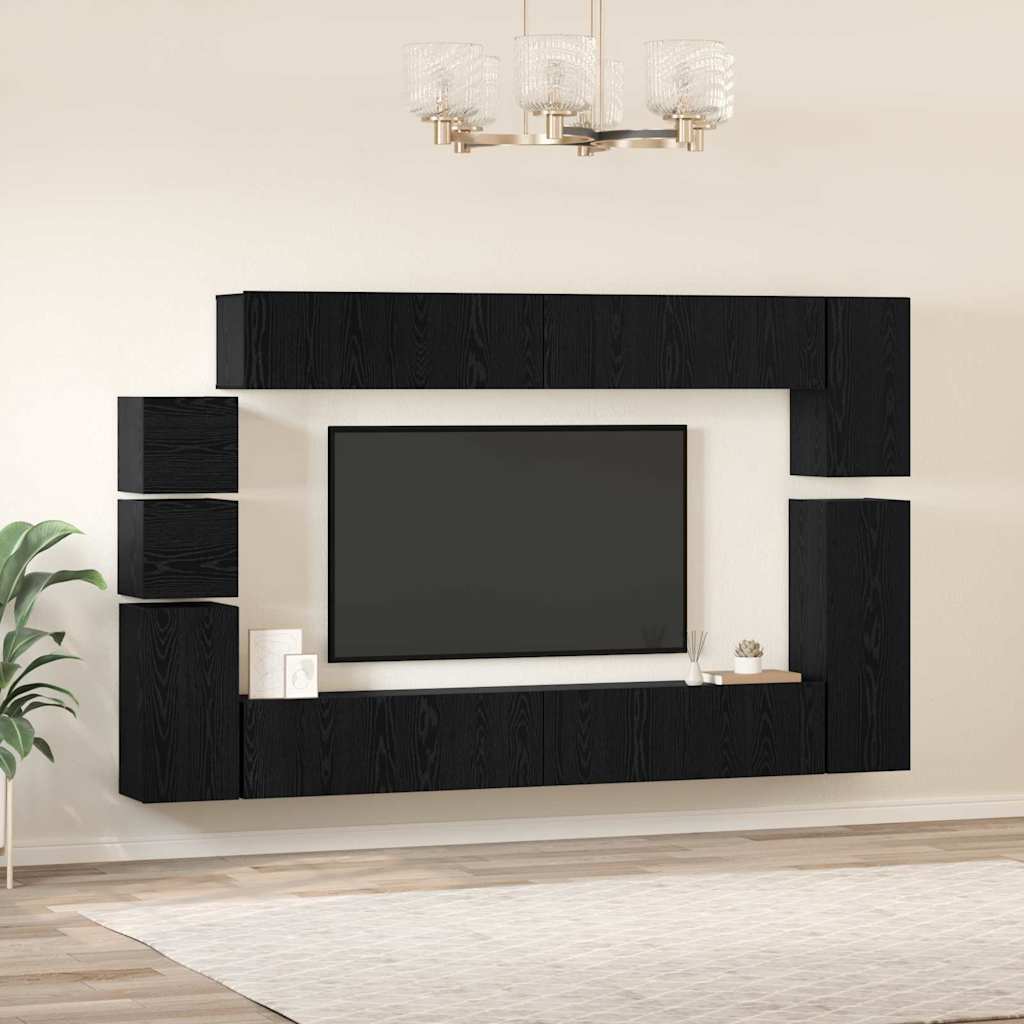 Tv-meubelset Wandgemonteerd 9 pcs Zwart Eiken Bewerkt hout is nu te koop bij PeponiXL, paradijselijk wonen!