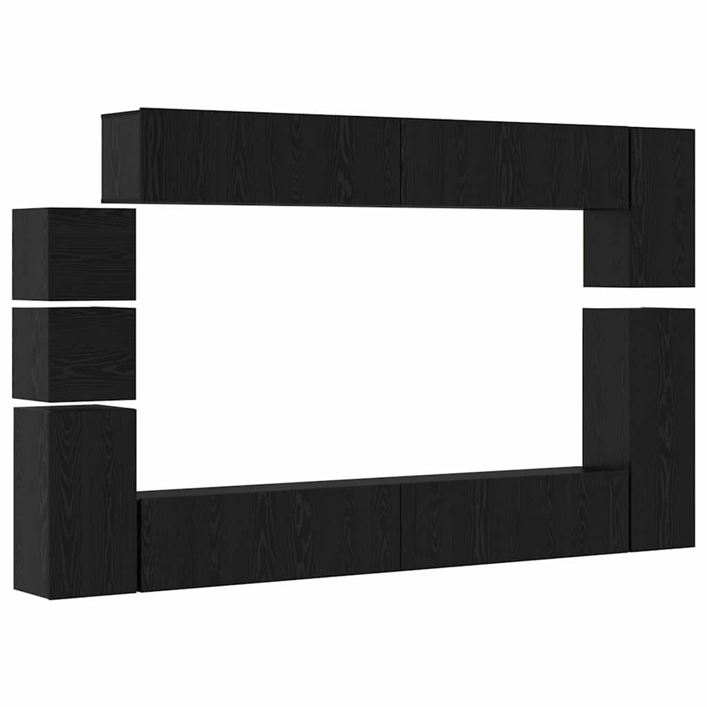 Tv-meubelset Wandgemonteerd 9 pcs Zwart Eiken Bewerkt hout is nu te koop bij PeponiXL, paradijselijk wonen!