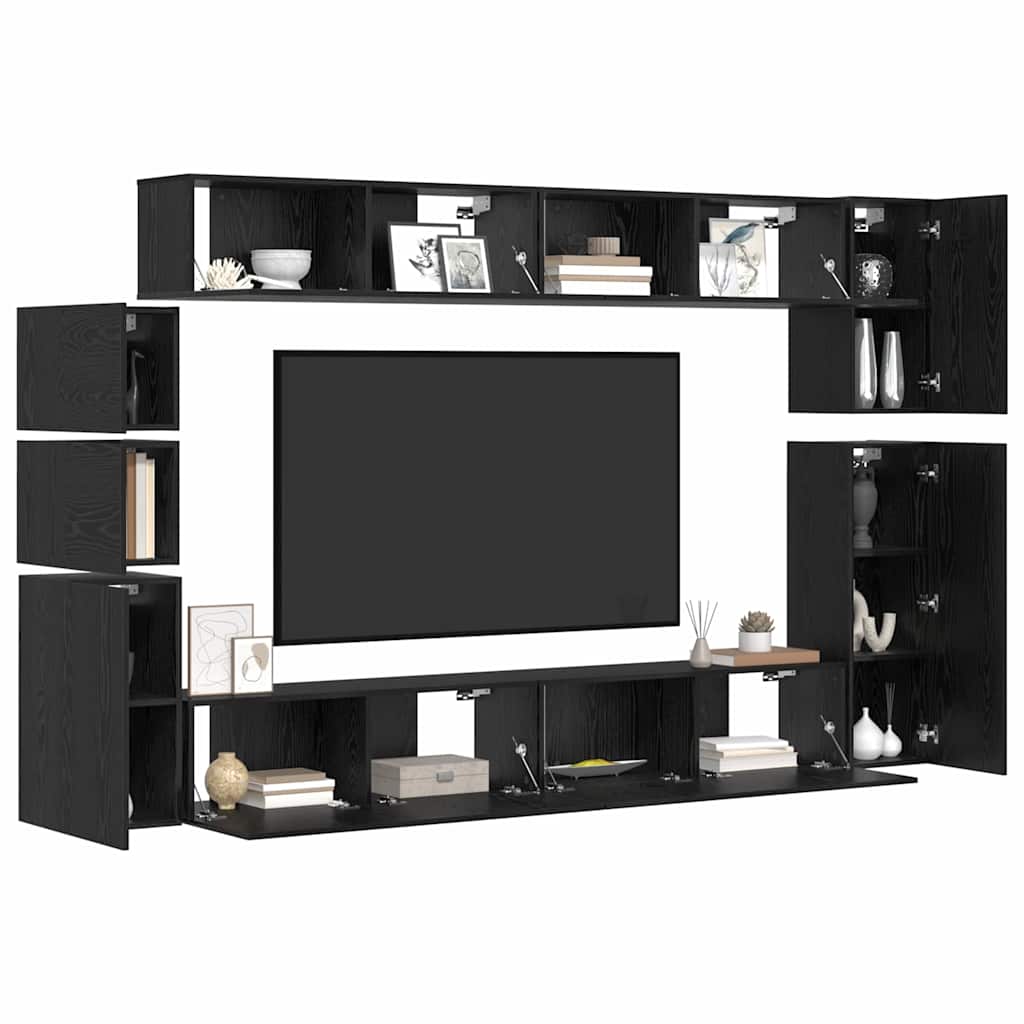 Tv-meubelset Wandgemonteerd 9 pcs Zwart Eiken Bewerkt hout is nu te koop bij PeponiXL, paradijselijk wonen!