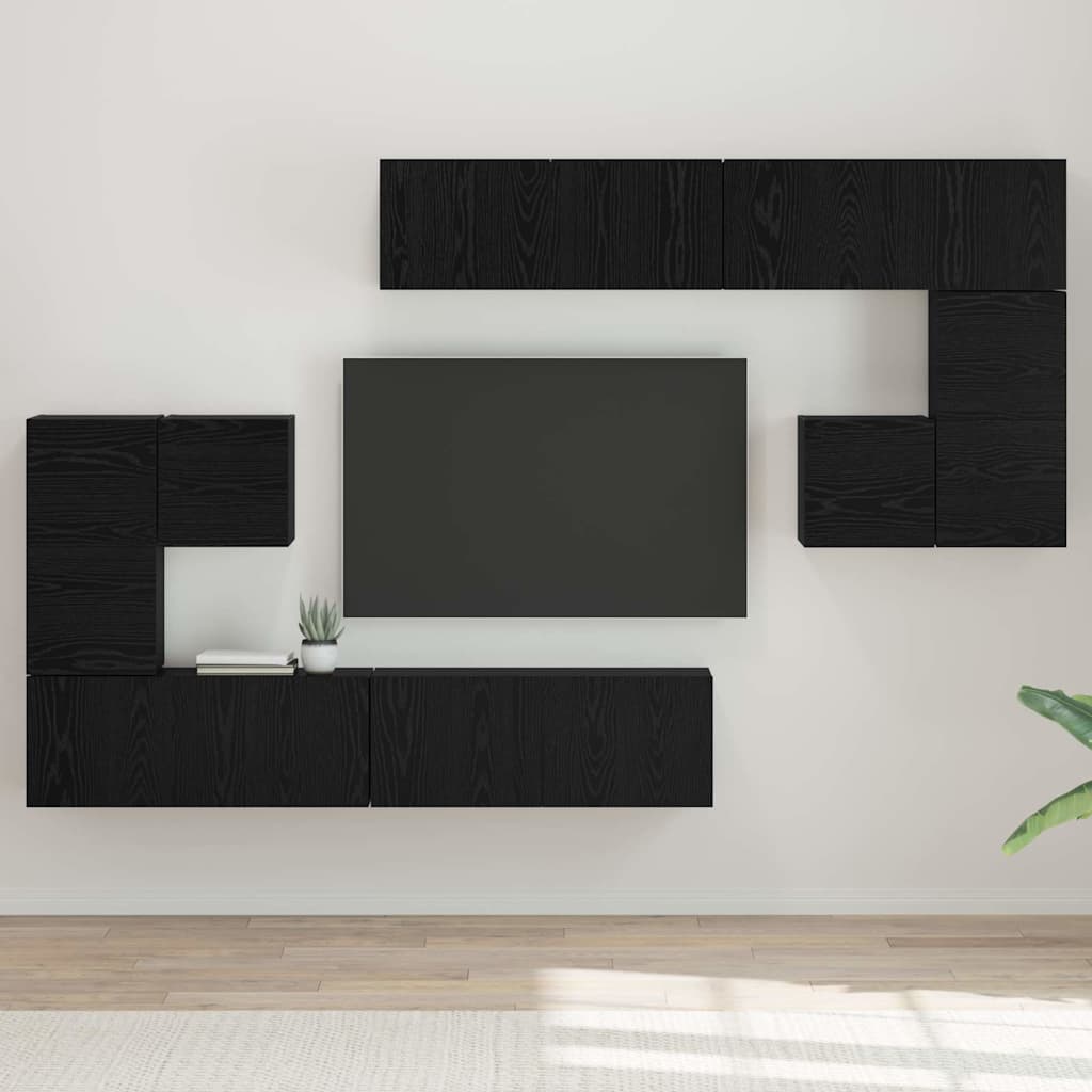 TV Eenheden Wandgemonteerd 4 pcs Zwart Eiken Bewerkt hout is nu te koop bij PeponiXL, paradijselijk wonen!