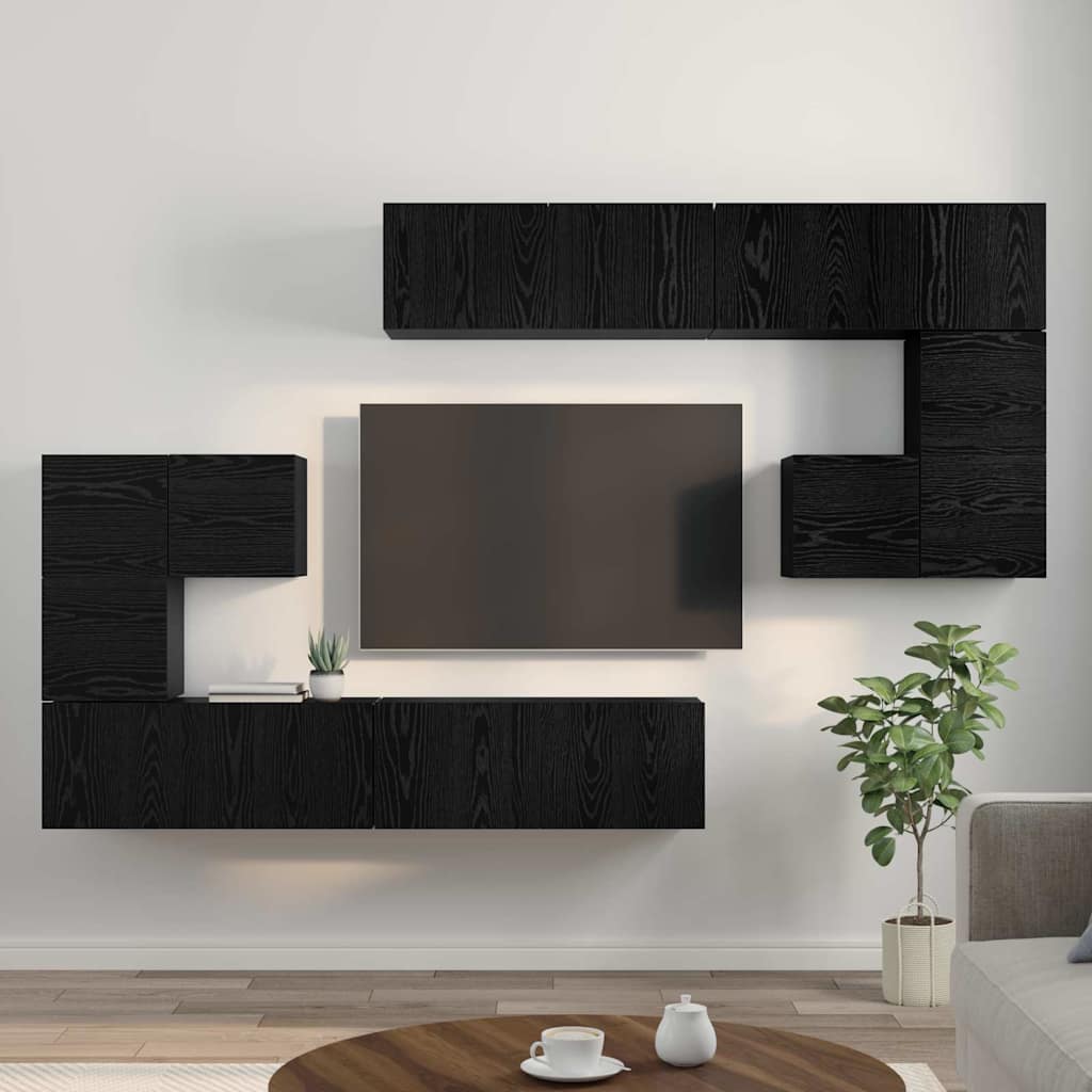 TV Eenheden Wandgemonteerd 4 pcs Zwart Eiken Bewerkt hout is nu te koop bij PeponiXL, paradijselijk wonen!