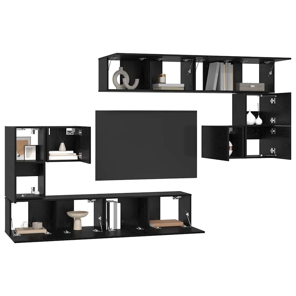 TV Eenheden Wandgemonteerd 4 pcs Zwart Eiken Bewerkt hout is nu te koop bij PeponiXL, paradijselijk wonen!