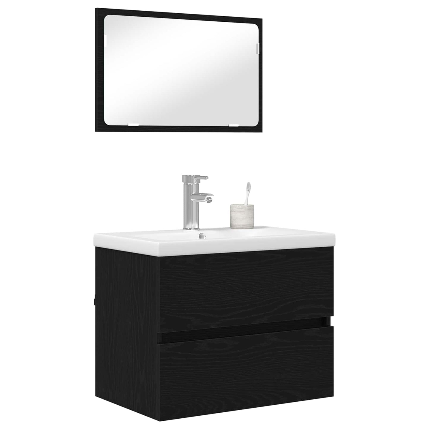 Badkamermeubelset met lade 3 pcs Zwart Eiken Bewerkt hout is nu te koop bij PeponiXL, paradijselijk wonen!
