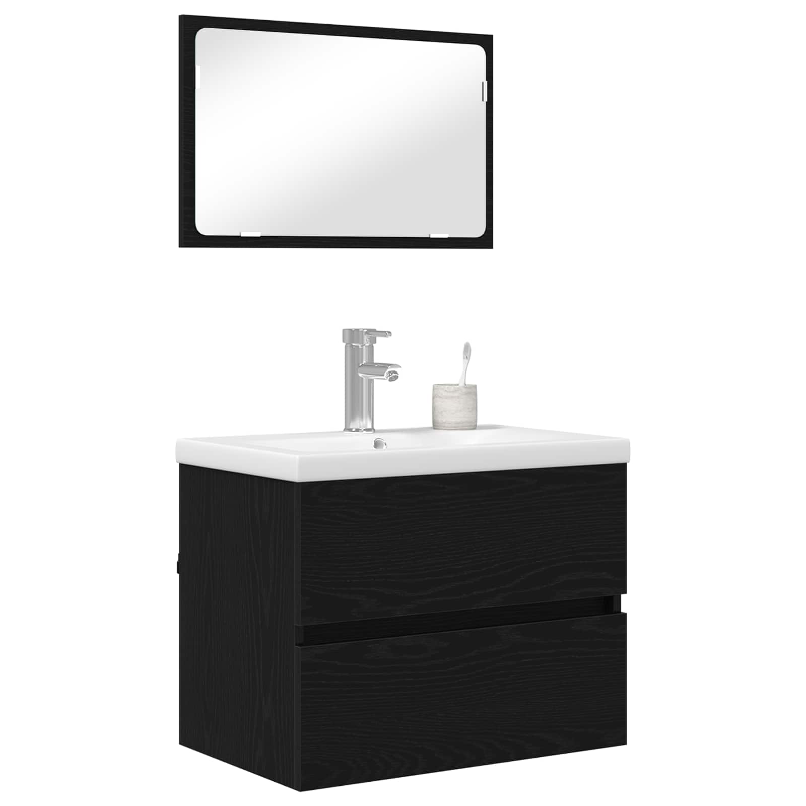 Badkamermeubelset met lade 3 pcs Zwart Eiken Bewerkt hout is nu te koop bij PeponiXL, paradijselijk wonen!