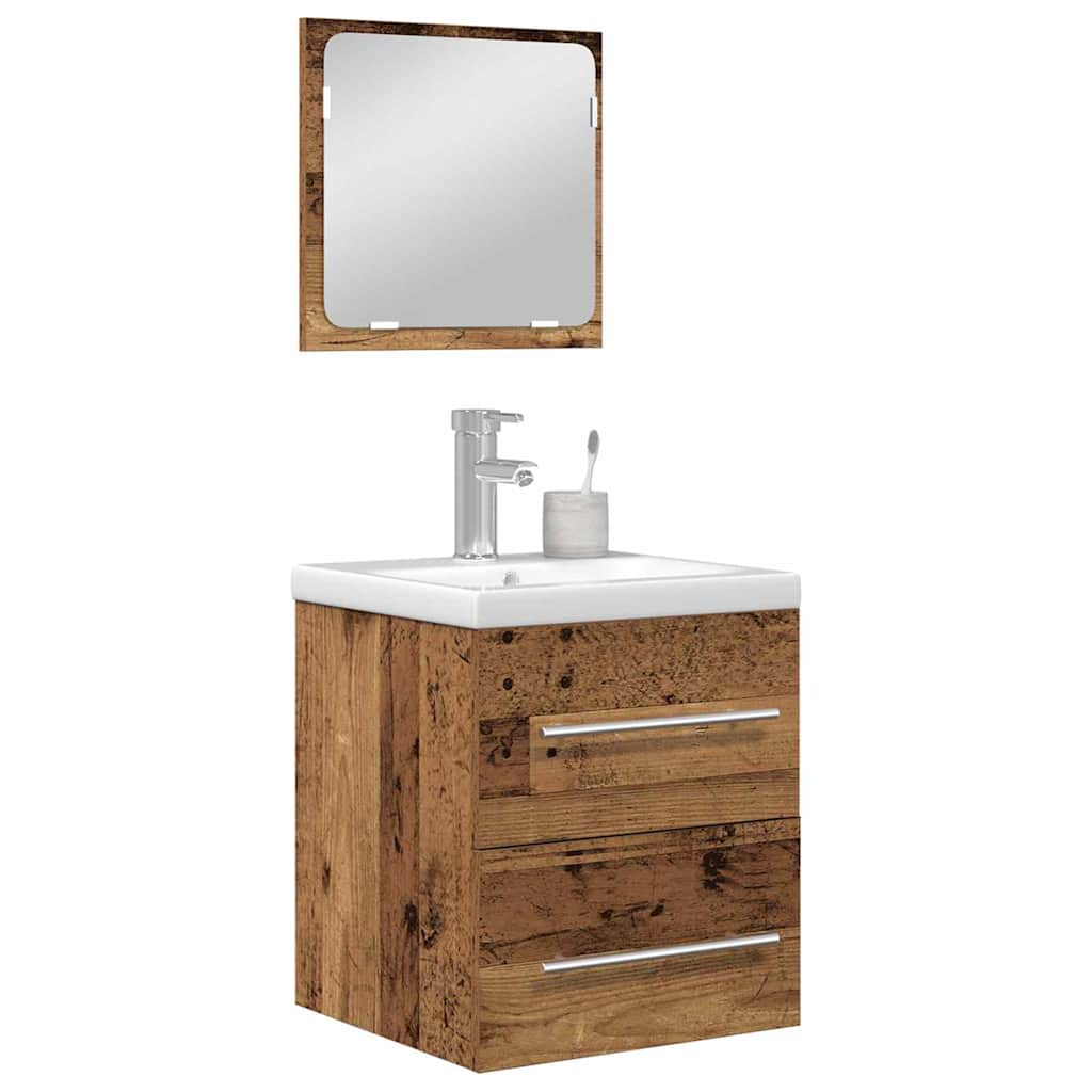 Badkamermeubelset met lade 2 pcs Oud Hout Bewerkt hout is nu te koop bij PeponiXL, paradijselijk wonen!