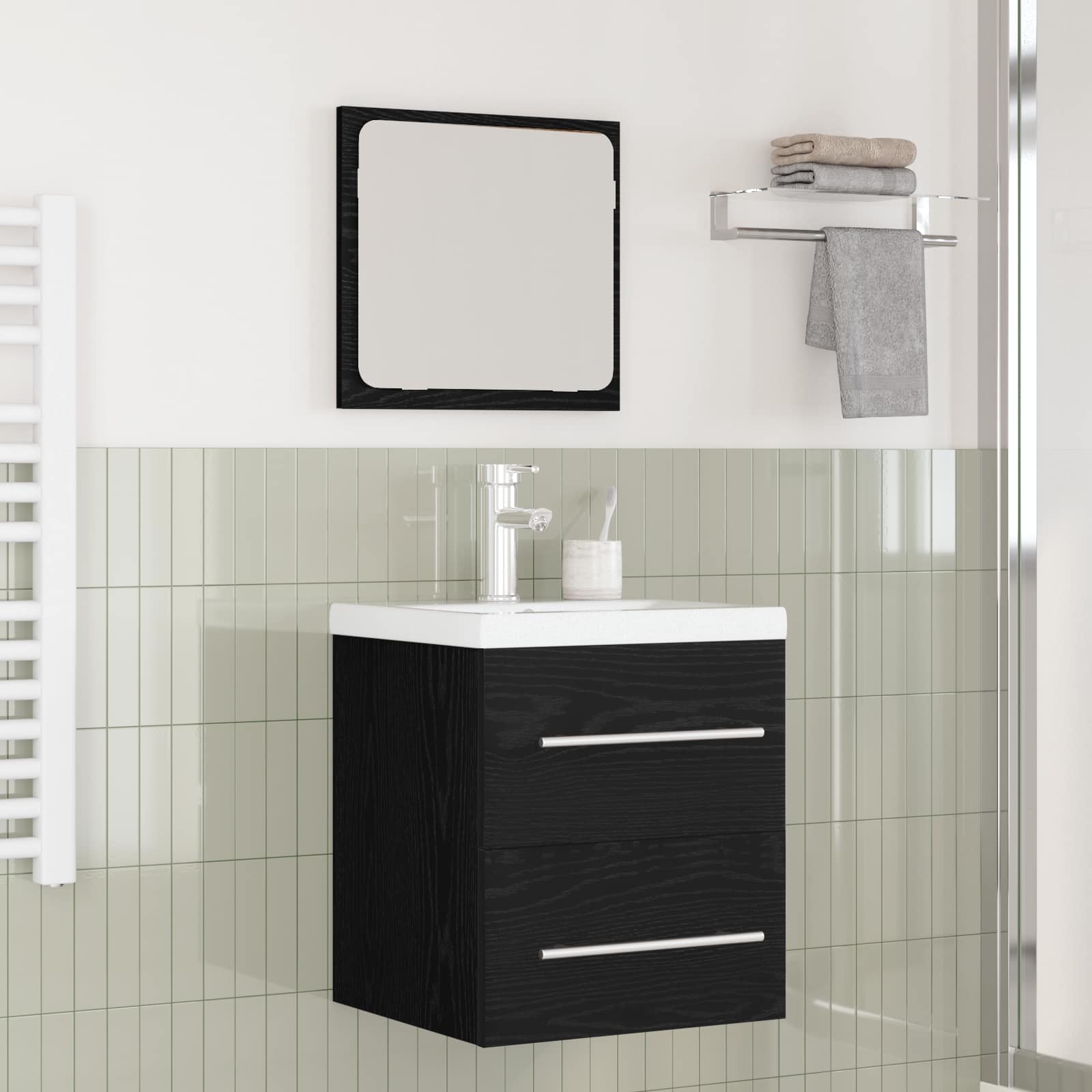 Badkamermeubelset met lade 2 pcs Zwart Eiken Bewerkt hout is nu te koop bij PeponiXL, paradijselijk wonen!